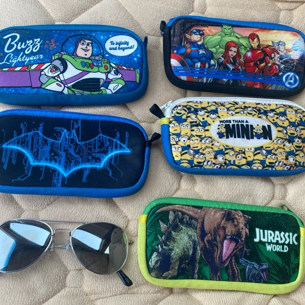 Kids Boys Eyeglasses Case Lot Of 5 +‎ Sunglasses Buzz Minion avengers Batman